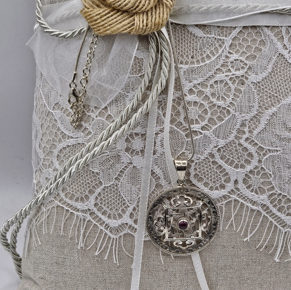 925 Sterling Garnet Necklace Vintage - Picture 7 of 16